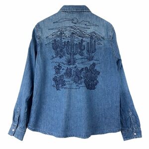 STETSON WOMEN'S DENIM EMBROIDERED CACTUS SCENE ON BACK WESTERN SNAP SHIRT NWT